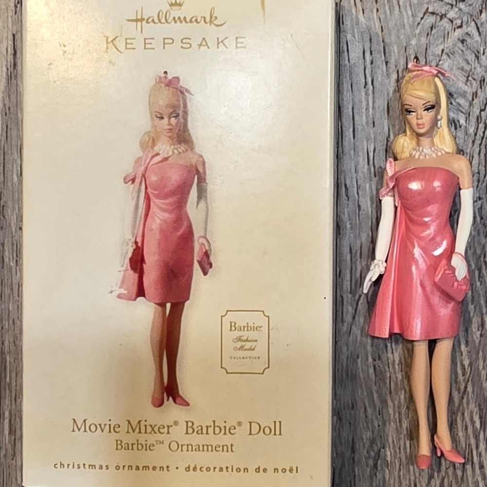 Hallmark Barbie Ornament - Shiny Pink Gown with White Gloves